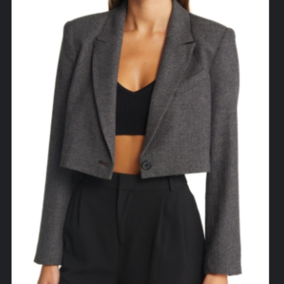 Open Edit Cropped Blazer Herringbone Blazer size M Nordstrom LIKE NEW - Picture 4 of 7